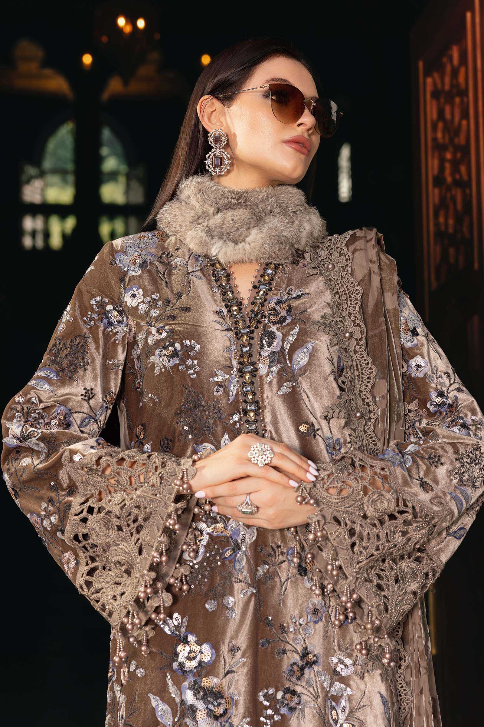 3 Piece Unstitched Embroidered Velvet Suit - Image 2
