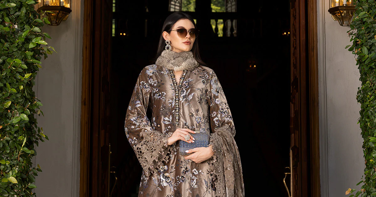 3 Piece Unstitched Embroidered Velvet Suit - Image 7