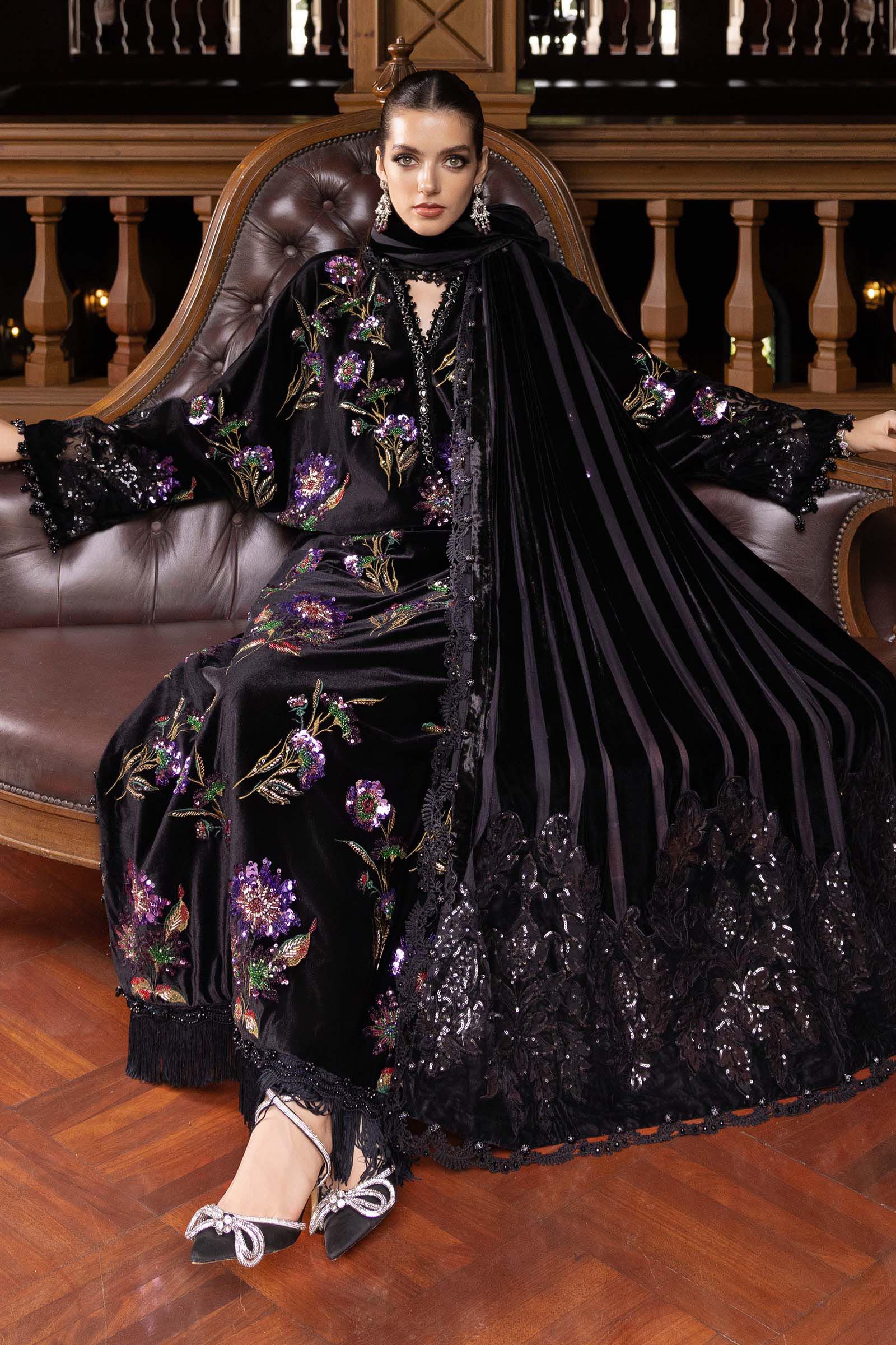 3 Piece Unstitched Embroidered Velvet Suit - Image 5