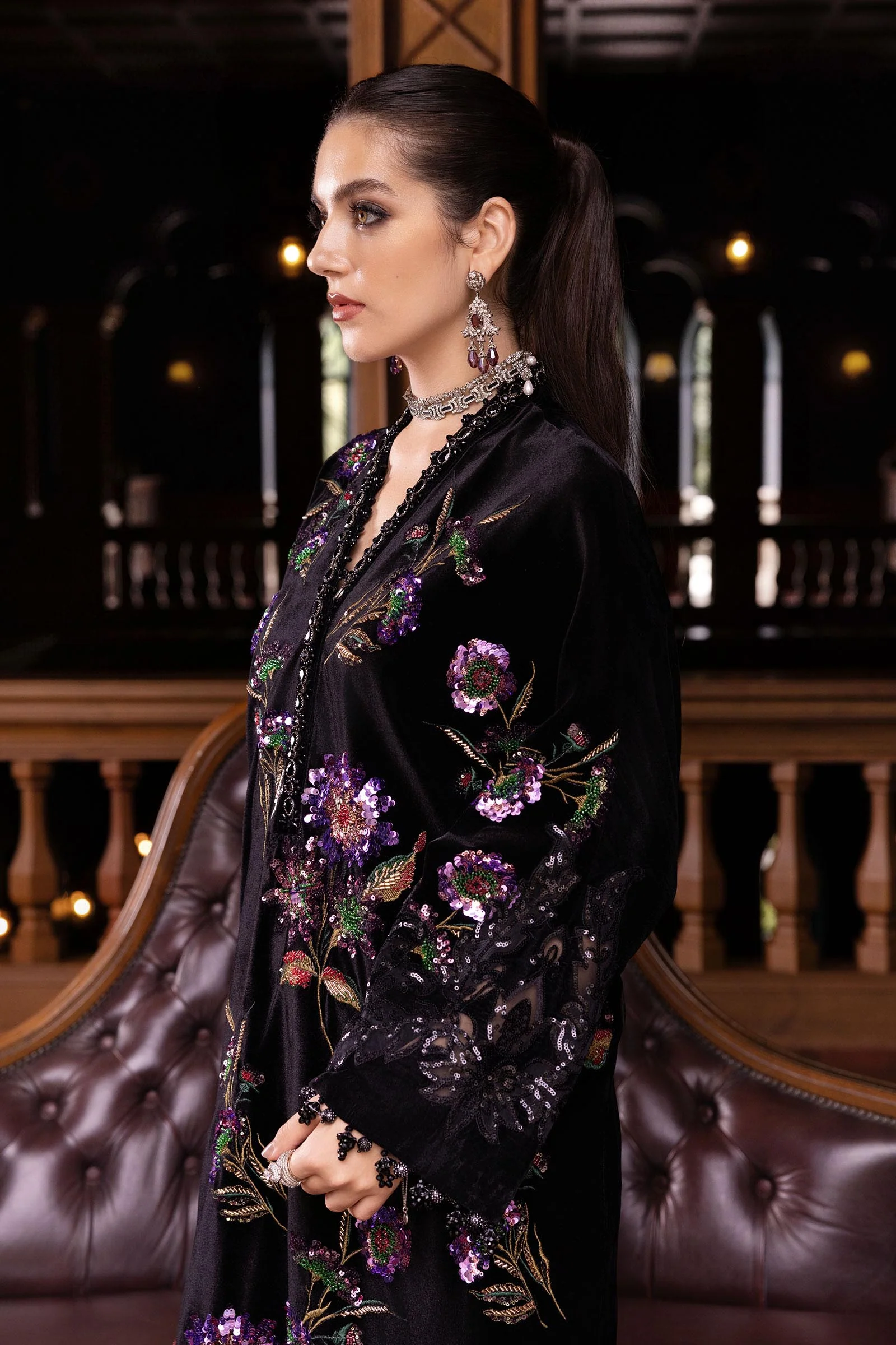 3 Piece Unstitched Embroidered Velvet Suit - Image 8