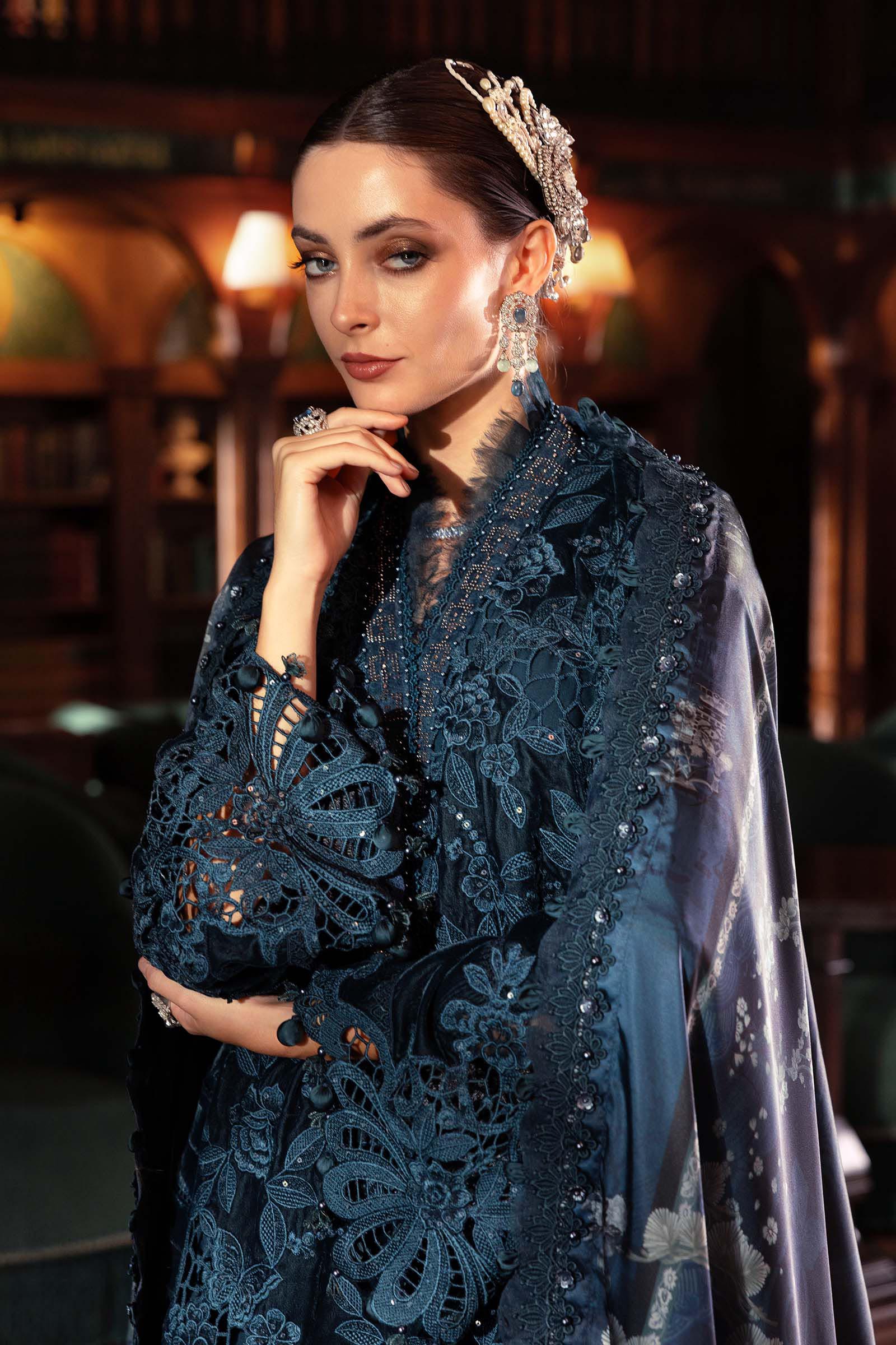 3 Piece Unstitched Embroidered Velvet Suit - Image 2