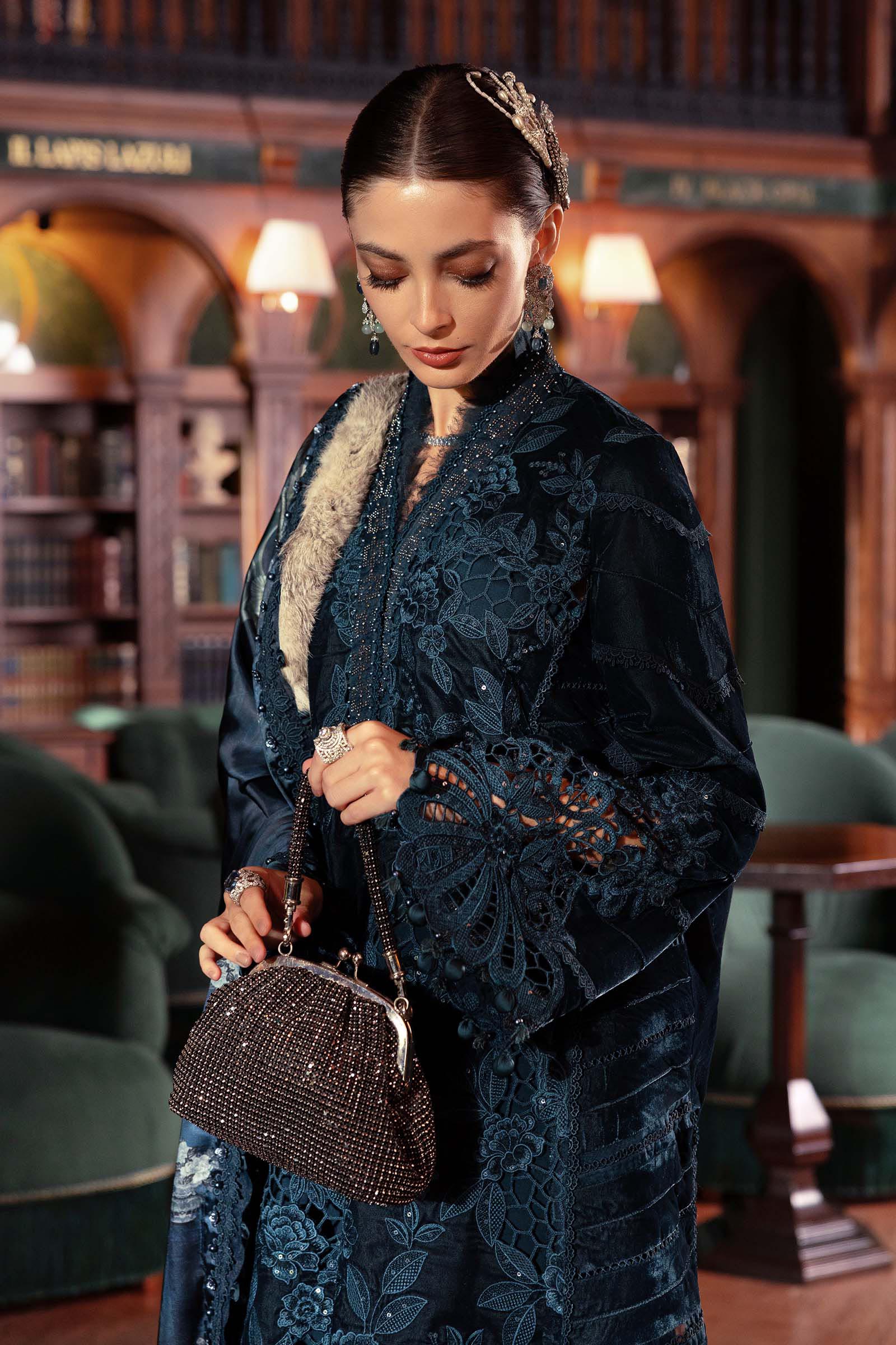 3 Piece Unstitched Embroidered Velvet Suit - Image 3