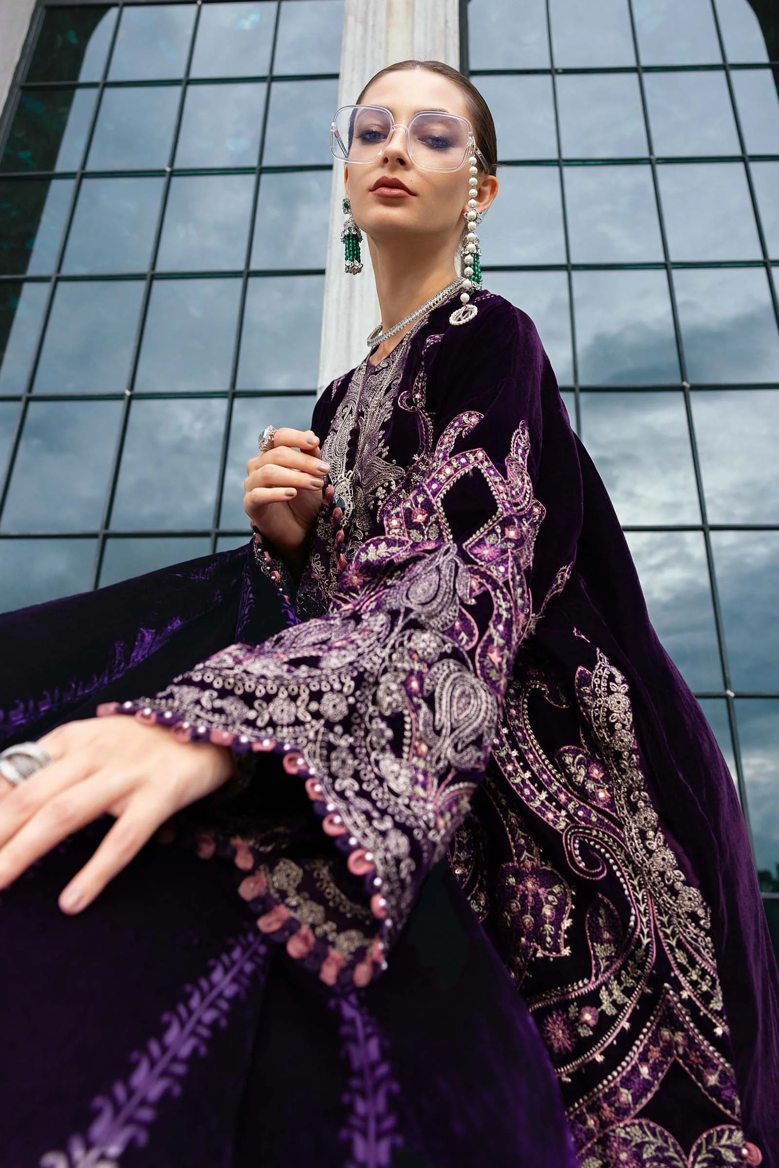 3 Piece Unstitched Embroidered Velvet Suit - Image 4
