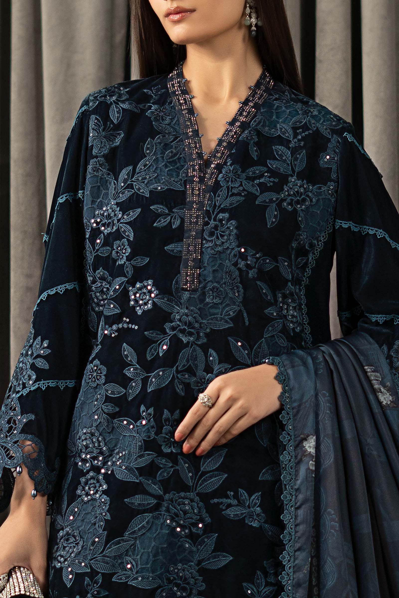 3 Piece Embroidered Velvet Suit - Image 3